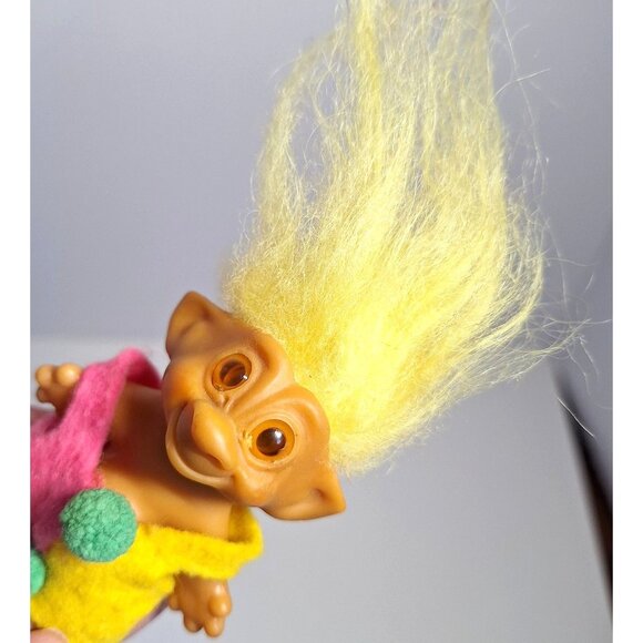 Wishnik Clown Troll Vintage 60s Long Yellow Hair Pink Green 3" Doll - Picture 9 of 9